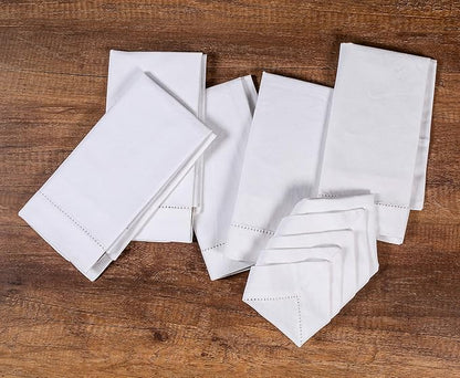 Lightnpro Decorative Cloth Dinner Napkins with Hemstitched, Wedding, Cocktail & Party Napkins, Mitered Corners, Machine Washable, 12 Elegant Table Napkins for Special Occasions - 18x18 Inch White