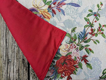 DaDa Bedding Tropical Paradise Floral Blue Roses Placemats - Set of 4 Tapestry Nature Birds Exotic Flowers Botanical Garden Berries - Decorative Linen Woven Kitchen Dining Table Mats - 13” x 19”