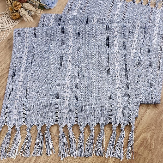 Dusty Blue Table Runner 15 x 72 Inches, Spring Summer Cotton Linen Farmhouse - Image 3