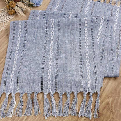 Dusty Blue Table Runner 15 x 72 Inches, Spring Summer Cotton Linen Farmhouse - Image 3