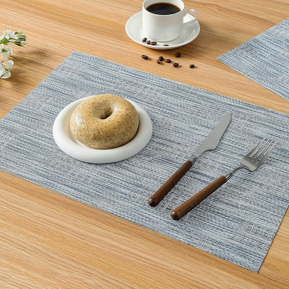 Leetaltree Alice Blue Placemats Set of 6 - Heat Resistant Non-Slip Place mats for Dining Table, Washable Durable PVC Vinyl Woven Table Mats（Jacquard Blue, 6）