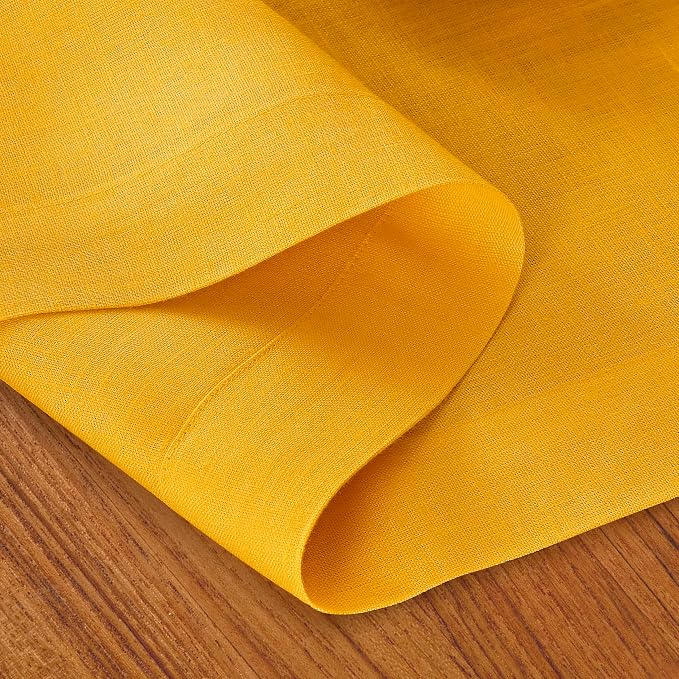 Classic Linen™ by D'Moksha Yellow Table Runner 60 Inches, 100% Pure Linen - Image 4