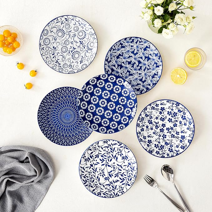 vancasso 8.25" Blue Salad Plates Set of 6, Porcelain Dessert | Microwave - Image 7