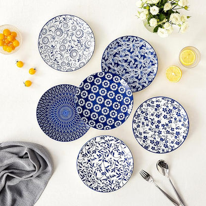 vancasso 8.25" Blue Salad Plates Set of 6, Porcelain Dessert | Microwave - Image 7