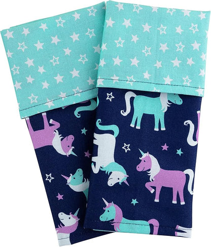 Funkins Reusable Cloth Placemats for Kids & Lunch Boxes | Reusable, Eco-Friendly | 15"x13", 2-ply, Thick, Absorbent, Machine Washable | Set of 2 Placemats (Unicorns)