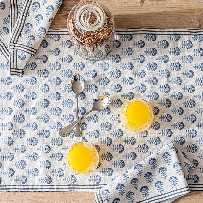 Over&Back 18x90 Hand-Blocked Printed Cotton Table Runner - Image 8