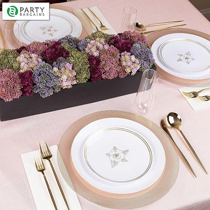 PARTY BARGAINS 13-Inch Charger Plates - 48 Pack, Clear Gold Rope Textured Rim, Heavy-Duty Disposable Chargers for Elegant Dining - Ideal for Weddings and Formal Events