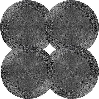 Lightnpro Round Black Beaded Placemats Set of 4 - Handcrafted Decorative Table Chargers - Elegant Farmhouse Table Mats for Dining, Holiday Dinner, Parties, Wedding & Home Décor - 13 Inch Black