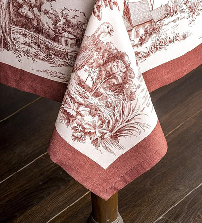 Maison d' Hermine Table Cloth Rectangle Table 100% Cotton 70 x 108 Inches Fall Tablecloth Reusable Everyday Use for Thanksgiving Christmas Decorations Dining Farmhouse Party (Holy Jouy - Brown)