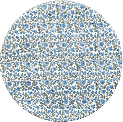 ATOSII Lake Como 100% Cotton Summer Round Tablecloth, Block Print Table Cloth for Dining, Weddings, Outdoors, Parties I Grand Millenial Farmhouse Coastal Boho Home Decor 60" Inches
