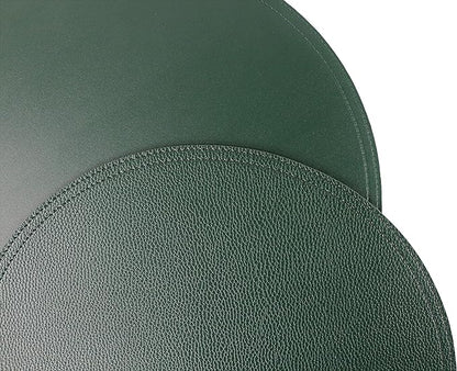 Jovono Faux Leather Round Placemats and Coasters, Wipeable Table Mats, Easy to Clean, Double Stitched for Kitchen Dining Table, Party, Restaurant, Diameter 13'' and 3.9'', Green