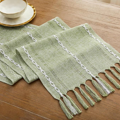 Hemstitched Farmhouse Table Runner, Sage Green 13x108 Inch, Cotton Linen Table - Image 7