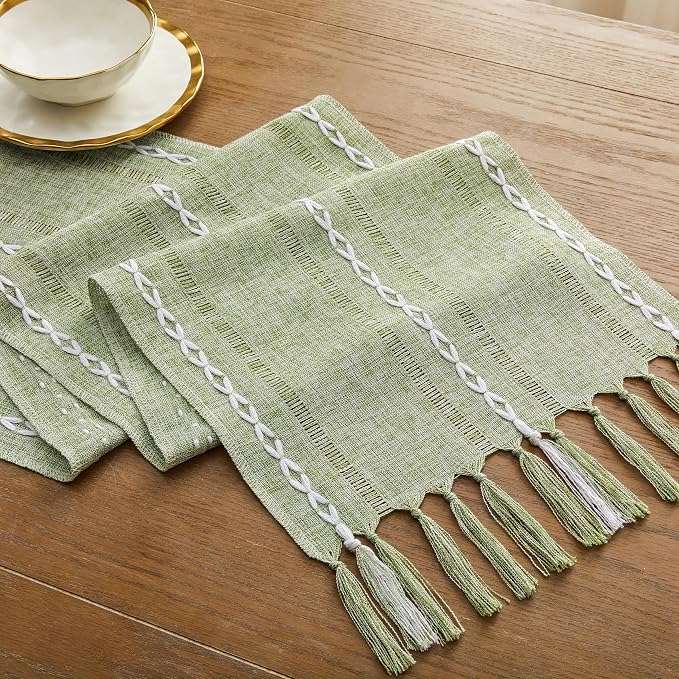 Hemstitched Farmhouse Table Runner, Sage Green 13x72 Inch, Cotton Linen Table - Image 7
