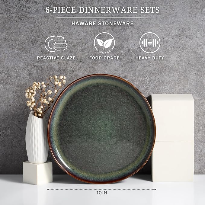 HaWare Stoneware Dinner Plates Set of 6, Reactive Glaze Dinnerware - Image 2