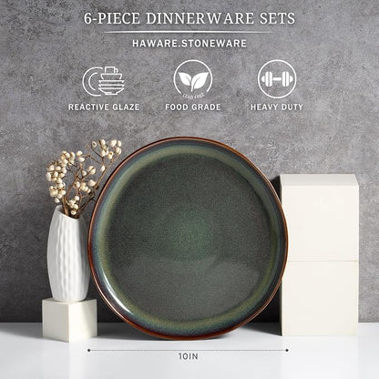 HaWare Stoneware Dinner Plates Set of 6, Reactive Glaze Dinnerware - Image 2
