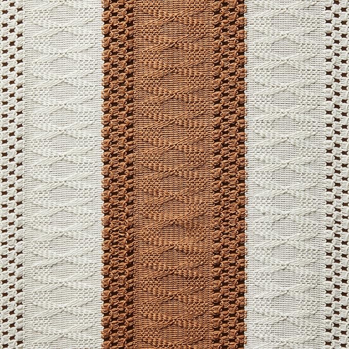 Macrame Style Bicolor Stitching Table Runner 14x36in Caramel | Woven Boho Table - Image 6