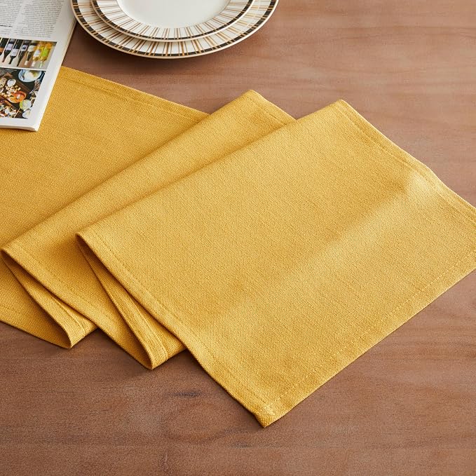 Rustic Cotton Linen Table Runner, 13x36 Inches Yellow | Farmhouse Style Linen - Image 2