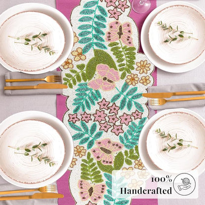 Spring Floral Beaded Table Runner, 13x36 | Glass beads, polyester backing - Image 7