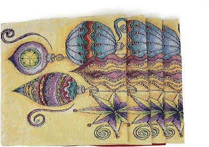 DaDa Bedding Bohemian Ornaments Tapestry Placemats - Set of 4 Festive Christmas Holiday Turkish Star Lights Lanterns - Needle Stitched Cotton Linen Woven Kitchen Dining Table Mats - 13” x 19” (14916)