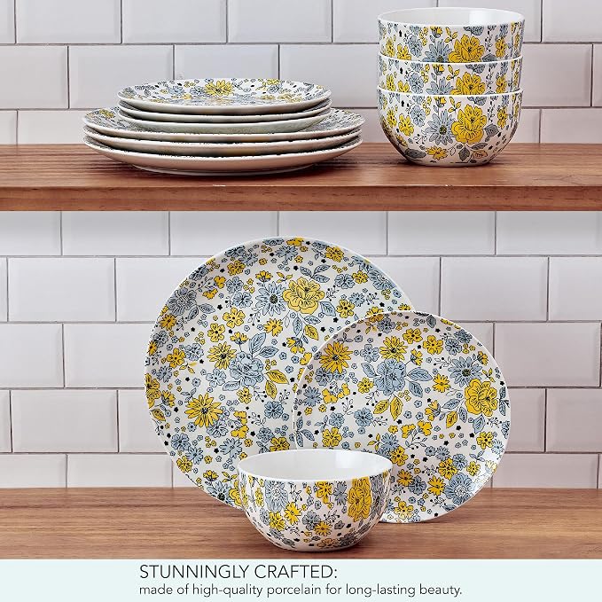 Pfaltzgtraff Vibrant Garden 12 Piece Floral Stoneware Dinnerware Plate Bowl - Image 6