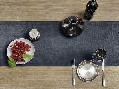 Basic Linen Style Table Runner, 14x60 Inch Dark Navy | Mitered Corner Design - Image 3