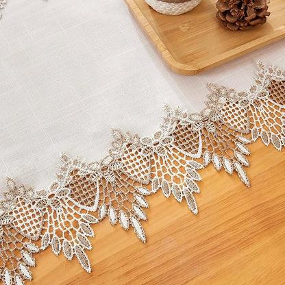 White Linen Table Runner 72” Lace Dining Table Runners | French Dresser Runners - Image 7