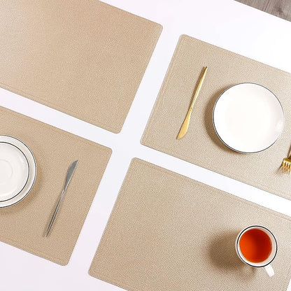 Set of 6 Faux Leather Placemats, PU Table Mats, Waterproof, Stain Resistant, Heat Resistant, Easy to Clean for Kitchen Dining Table,Conference Table C Gold Rectangle