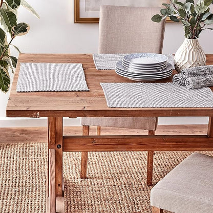 Sweet Home Collection 100% Cotton Placemats for Dining Room Rectangle Two Tone Woven Fabric 13" x 19" Soft Durable Table Mat Set, Set of 6, Gray