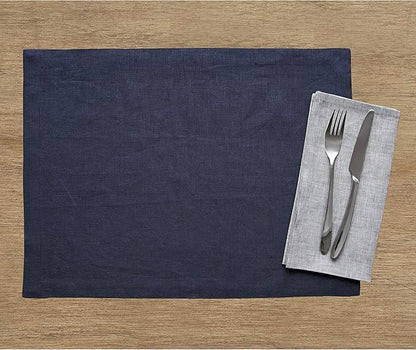 Solino Home Linen Navy Blue Placemats Set of 6-100% Pure Linen Placemats 14 x 19 Inch for Winter, Spring, Easter - Fete