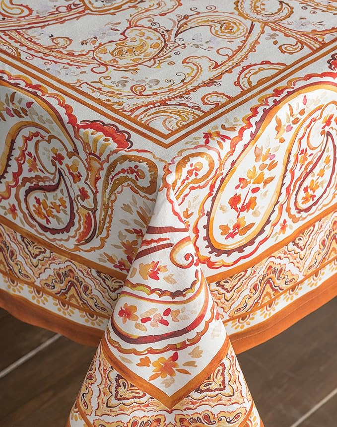 Maison d' Hermine Table Cloth Rectangle Table 100% Cotton 60 x 108 Inches Fall Tablecloth Reusable Everyday Use for Thanksgiving Christmas Decorations Dining Farmhouse Party (Palatial Paisley)