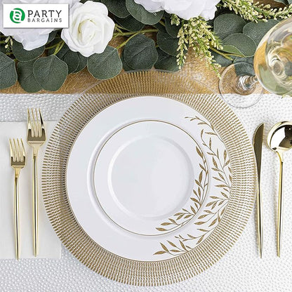 PARTY BARGAINS 13-Inch Charger Plates - 48 Pack, Clear Gold Textured Rim, Heavy-Duty Disposable Chargers for Elegant Dining - Ideal for Weddings and Formal Events