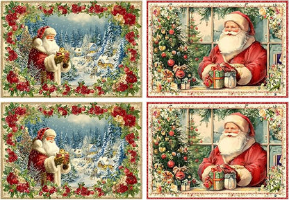 Christmas Santa Claus Placemats Set of 4 Washable Table Place Mats for Dining Kitchen Party Decor