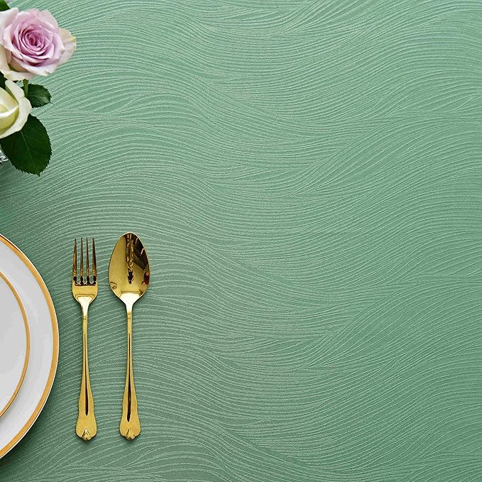 maxmill Jacquard Table Cloth Swirl Design Water Proof Wrinkle Free Heavy Weight Soft Tablecloth Decorative Fabric Table Cover for Outdoor and Indoor Use Rectangular 60 x 104 Inch Sage Green