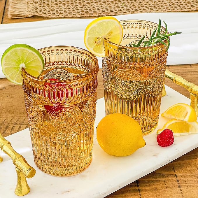 Kate Aspen Vintage Textured Amber Striped Drinking Glasses Set of 6-13 oz by KateAspen