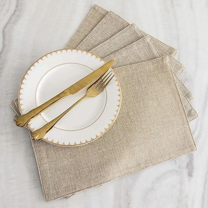 Home Brilliant Placemats Set of 8 Heat Resistant Dining Table Place Mats Plate Mat Cloth Placemats Kitchen Table Mats Indoor Outdoor, Light Linen