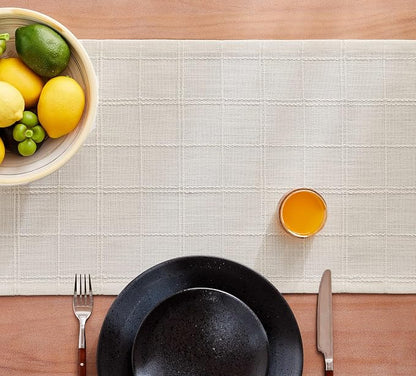 Linen Checked Farmhouse Table Runner, 13x108 Inches Ivory | Raised Grid Design - Image 7