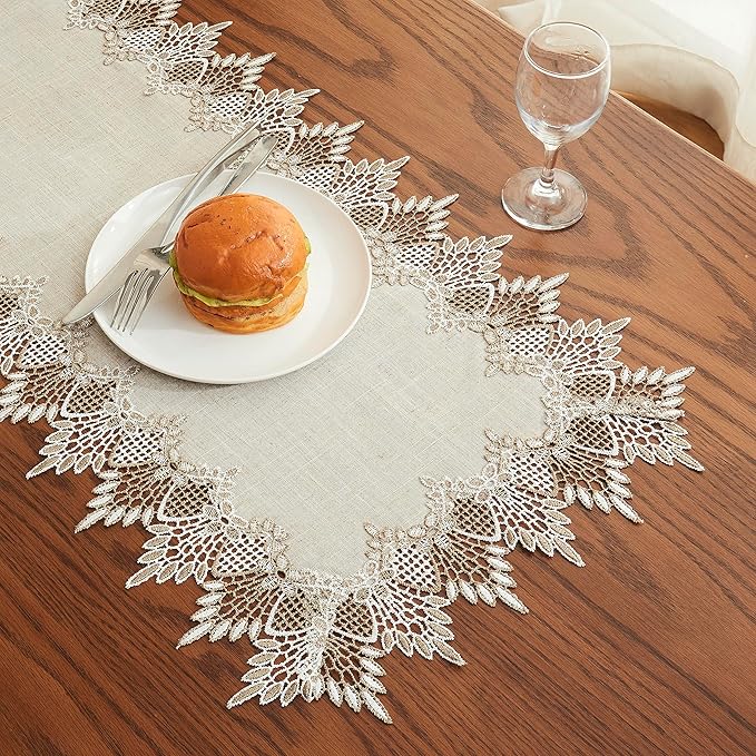Natural Linen Table Runner 36 inches Beige Lace Coffee Table Runners | French - Image 5