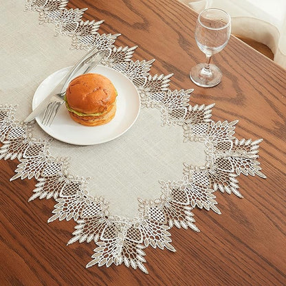 Natural Linen Table Runner 36 inches Beige Lace Coffee Table Runners | French - Image 5