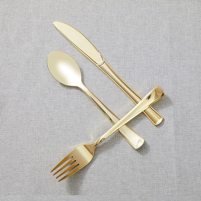 160PCS Gold Plastic Silverware, Disposable Plastic Cutlery/Utensils | Heavy - Image 5