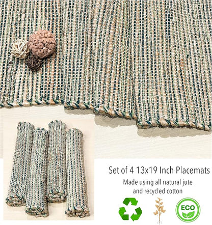 Natural Jute & Green Placemats, 13x19 Inch Dining Table Placemats - Image 8