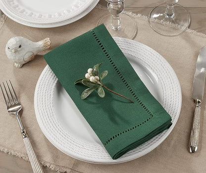 SARO LIFESTYLE Hemstitched Border Dinner Napkin, Jasper Green - Image 5