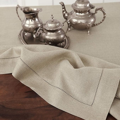 Solino Home Natural Linen Tablecloth 60 x 120 Inch - 100% Pure Linen Hemstitch Table Cloth for Rectangle Tables - Classic Hemstitch, Machine Washable Tablecloth for Spring, Easter