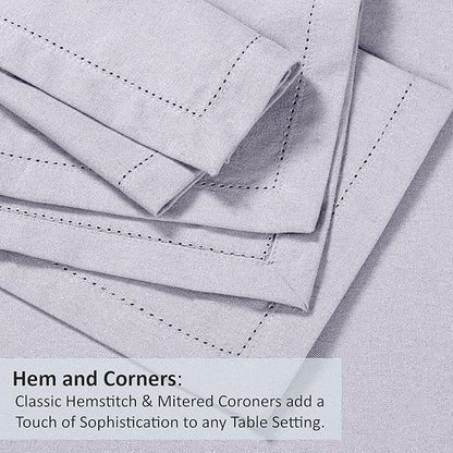 Ruvanti Premium Linen Napkins Set of 6-20x20 Inch, Classic Hemstitch, Mitered Corner Cloth Napkins ‎‎- Soft, Elegant Dinner Napkins Cloth Washable for Weddings, Parties, Everyday Use - Lavender Grey