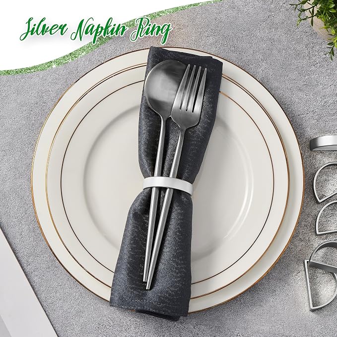 APTWOW Silver Napkin Rings Set of 6, Semicircle Metal Napkin Holder Buckles - Image 5