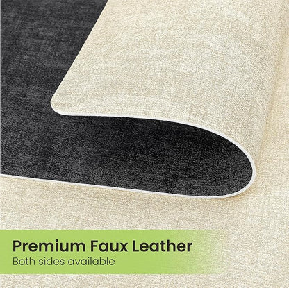 Placemats Set of 4, Faux Leather Heat Resistant Wipeable Placemats, Dual Sided Waterproof Oilproof Washable Table Mats with Coaster, Suitable for Kitchen, Dining, Table Decor (4, Black Beige)