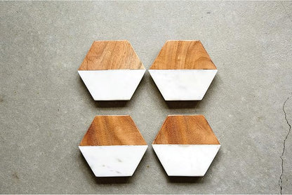 Creative Co-op Marble & Mango Wood Hexagon Coasters - Image 8