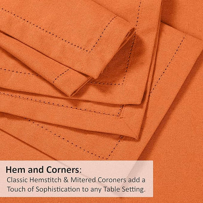 Ruvanti Premium Linen Napkins Set of 12-20x20 Inch, Classic Hemstitch, Mitered Corner Cloth Napkins - Soft, Elegant Dinner Napkins Cloth Washable for Weddings, Parties, Everyday Use - Fall/Orange