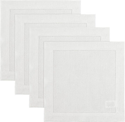 Solino Home Square Placemats Set of 4-100% Pure Linen White Cloth Placemats 14 x 14 Inch - Classic Hemstitch, Machine Washable Place Mats for Winter, Spring, Easter, Valentines