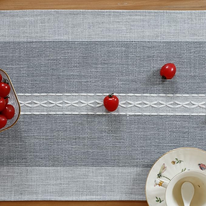 NEWISHER Farmhouse Braided Striped Embroidery Table Runner 90 inches Grey | - Image 5