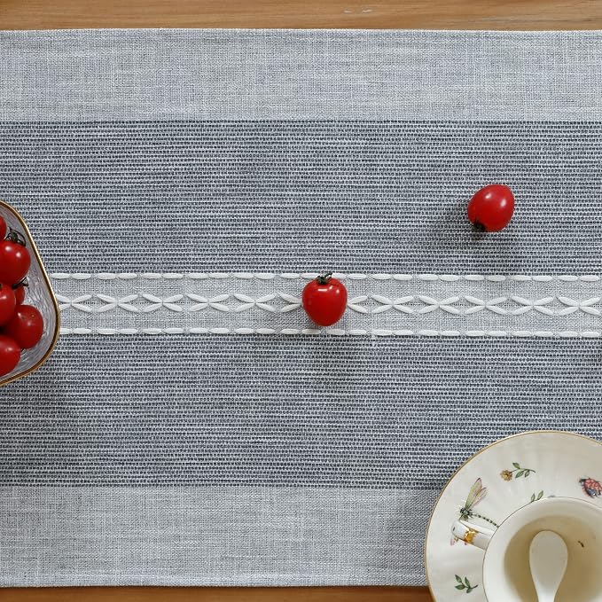 NEWISHER Farmhouse Braided Striped Embroidery Table Runner 72 inches Grey | - Image 5